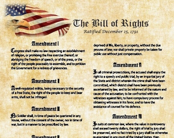 Bill of Rights US Constitution w/ Flag & Eagle - Large Laminated Magnetic Flexible Sign/Poster