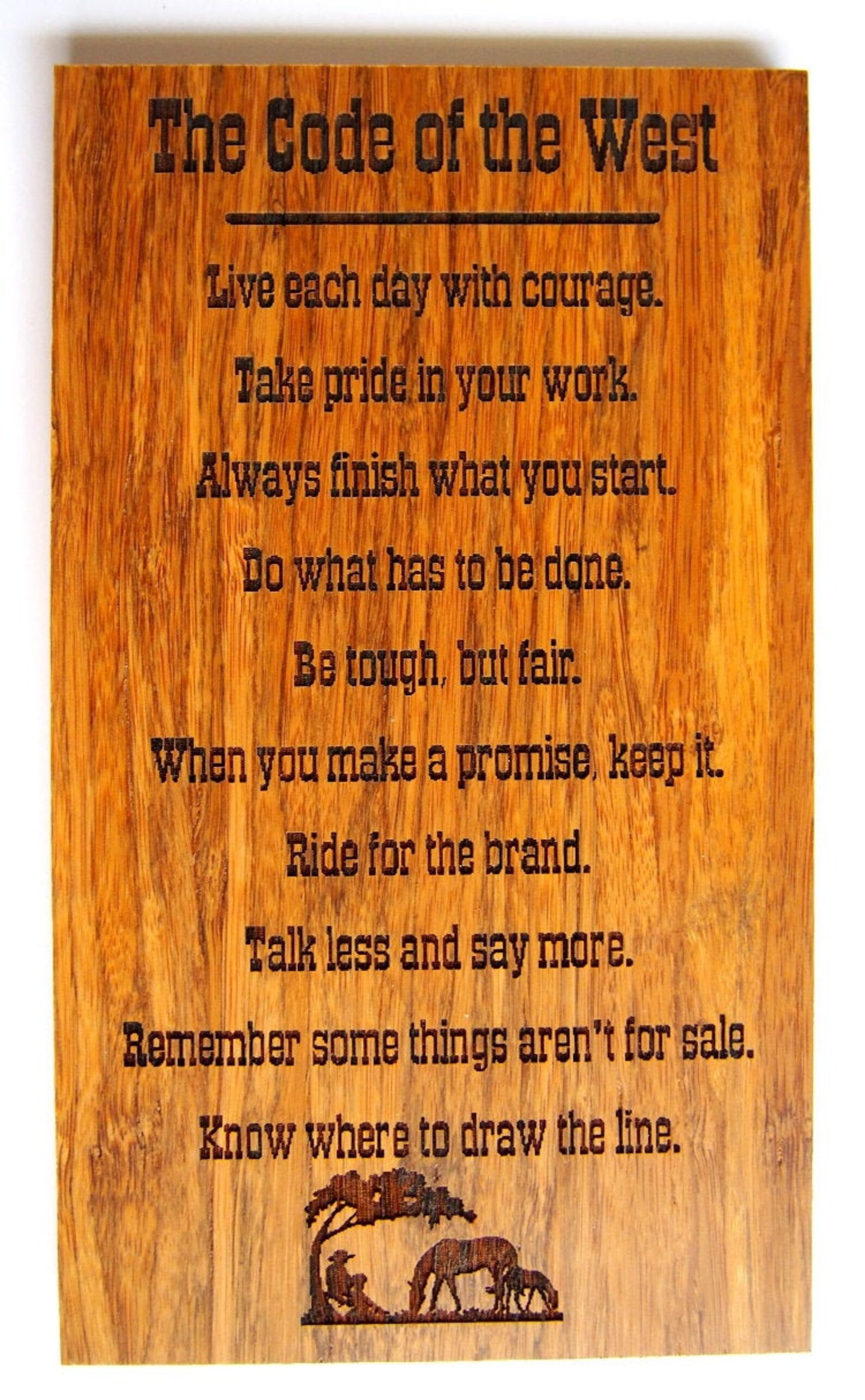 Cowboy Code Sign / Plaque Laser Engraved Hardwood Western Etsy