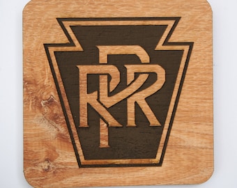 Famous Railroad Logo Coasters - 4"X4"X1/4" - Laser Engraved Wood Textured- Set of 4