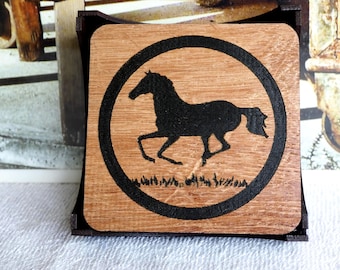 Cowboy Images - Laser Engraved Coaster Set of 4 w/ Laser Cut Wood Holder