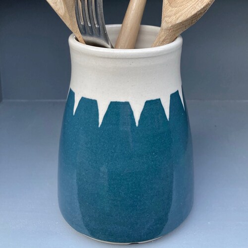 Ceramic Utensil Drainer Stoneware Clay Handthrown Dark Etsy