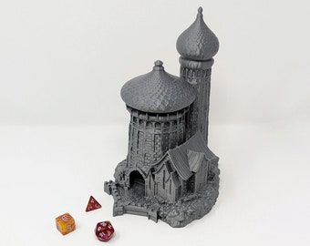Wieża do kości - Mała wieża do kości w zamku - Wieża do kości fantasy - Prezent DnD - Rzut kośćmi DND - Wieża do kości Daggerheart - Prezent Mistrza Podziemi