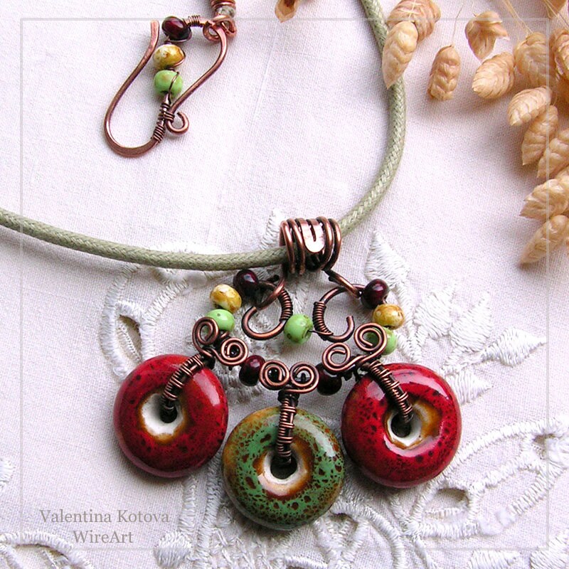 Boho copper multicolor pendant ceramic beads pendant summer Etsy