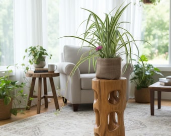 Handmade Wooden Plant or Flower Pot Stand Pedestal, Modern Indoor Boho Home Decor