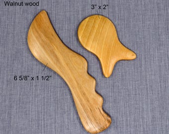 Walnut Wood Gua Sha Tool Set, Handmade Massage Scrapers