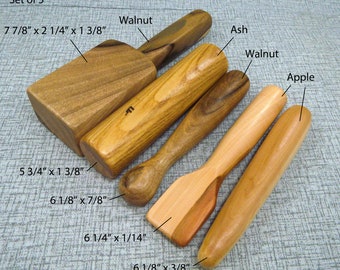 Set of 5 Tok Sen Massage Tools (Hammer, Wedge, Stick, Ball Stick, Dumbbell), Thai Massage Wooden Tools