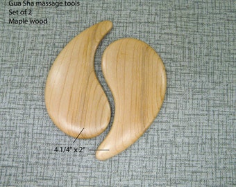 Lot de 2 outils de massage en bois Gua Sha, grattoir de petite taille, massage en bois pour le visage, le cou et les mains