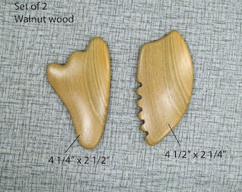 Walnut Wood Gua Sha Massage Tool Set, Small Scraper with Teeth