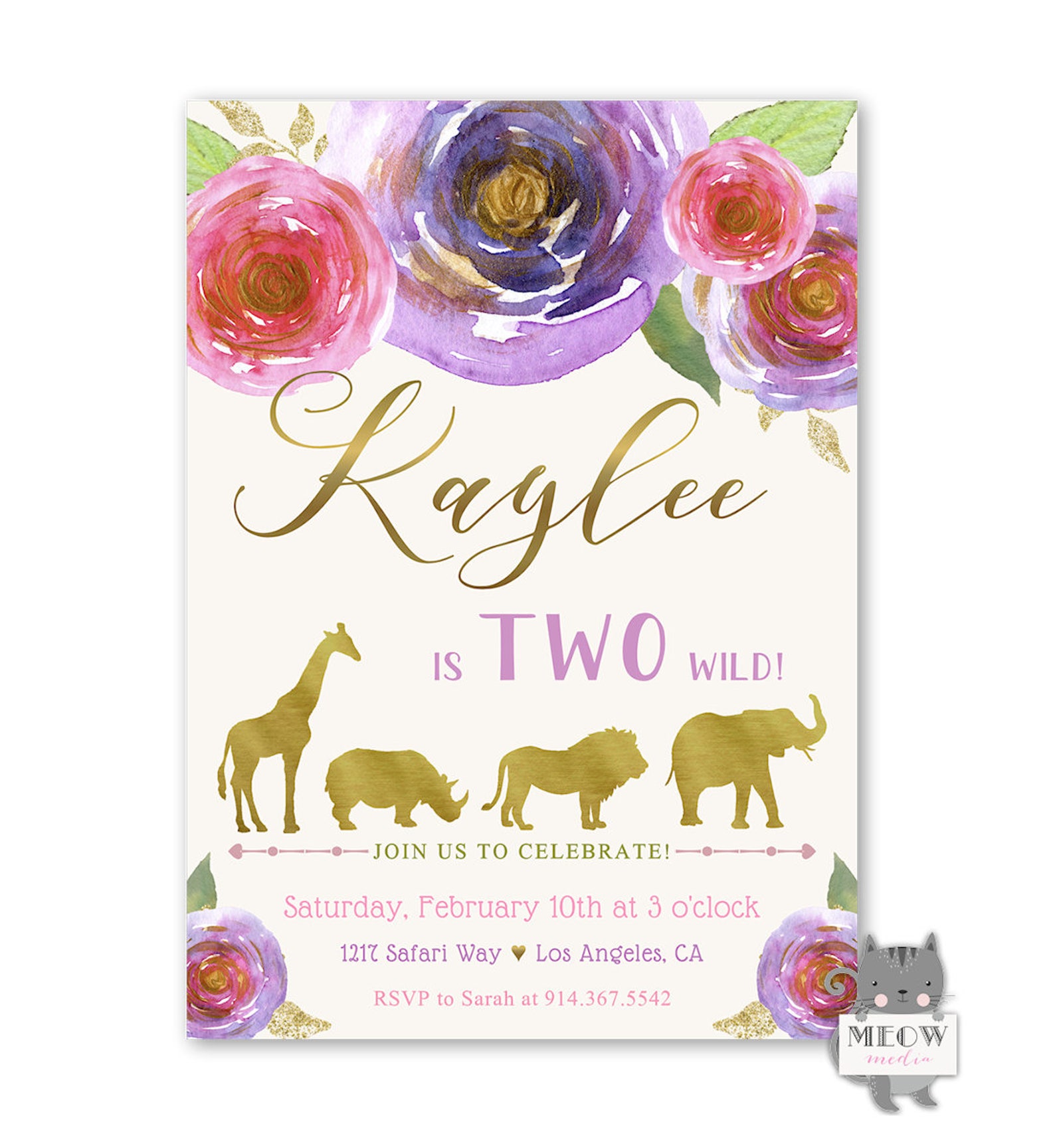 Two Wild Birthday Invitations 2nd Birthday Invitations Safari Etsy