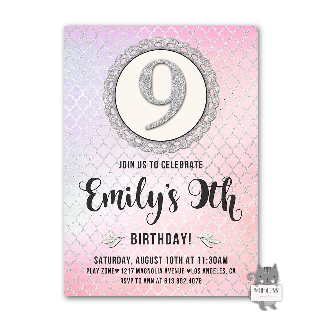 9. Geburtstag Einladung Mädchen 9. Geburtstag einladen - Etsy.de