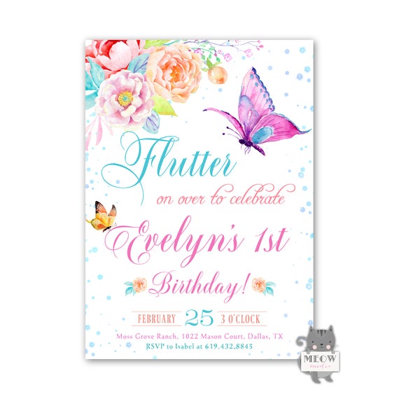 Butterfly Invitation Birthday Butterfly Invite 1st Birthday Etsy