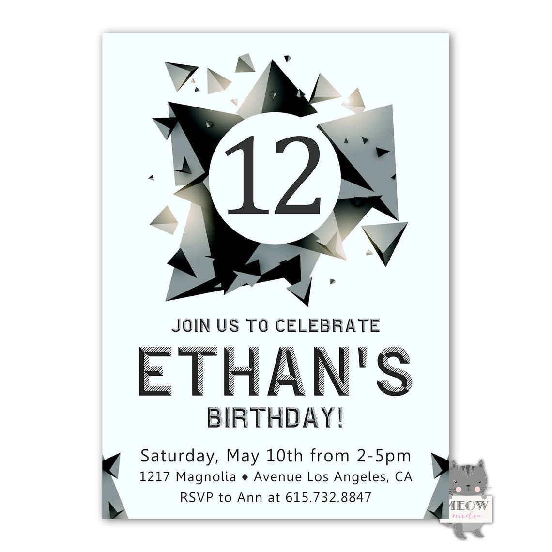 12th Birthday Invitation for a Boy 12th Birthday Party Etsy