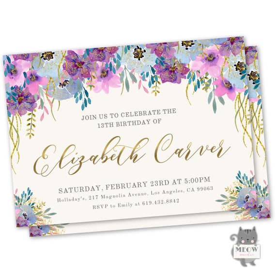 13 Invitation Danniversaire Anniversaire Ado Fille Etsy 13 Invitation Danniversaire Anniversaire Ado Fille Etsy