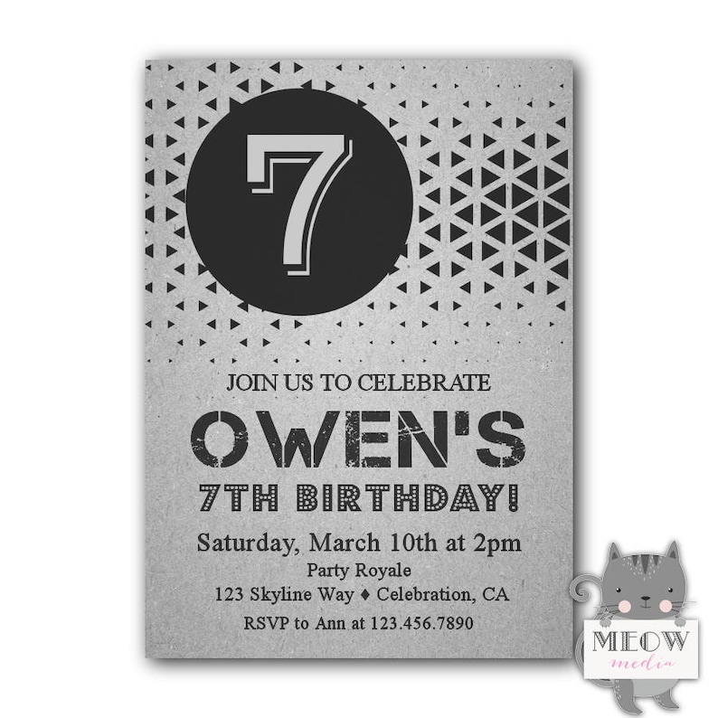 7th Birthday Invitation Boy Birthday Invitations for Boys Etsy