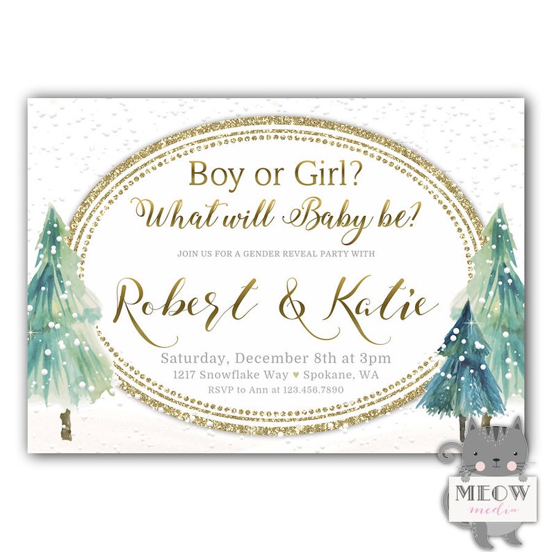 Christmas Gender Reveal Invitation Winter Gender Reveal Etsy