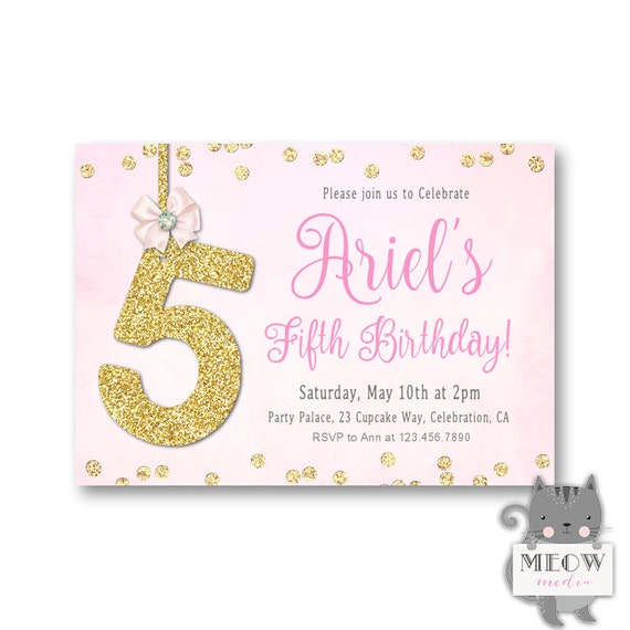 bling 5th birthday invitations for girls fifth birthday etsy