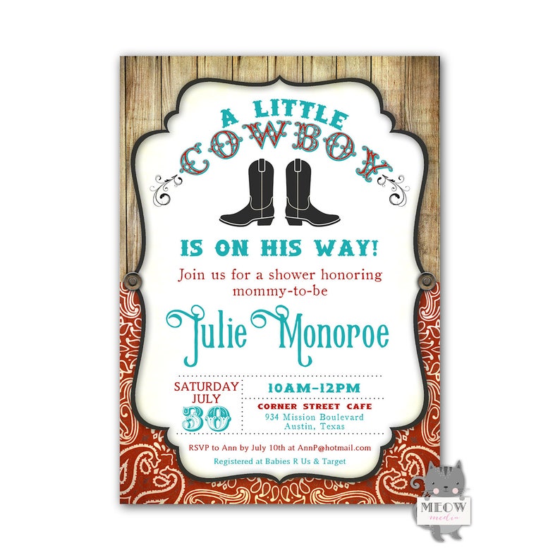 Cowboy Baby Shower Invitation Western Baby Shower Invite Etsy