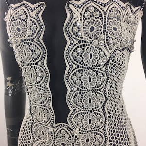 Long, elegant, evening dress - Italian size 40/42 - Tulle, Macramè and Swarovski - Unique