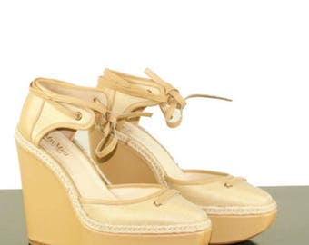 Max Mara Lace up Wedges / Sandals - N. 41 Eu - 10 USA/Canada - 7,5 UK - Beige- Leather and canvas