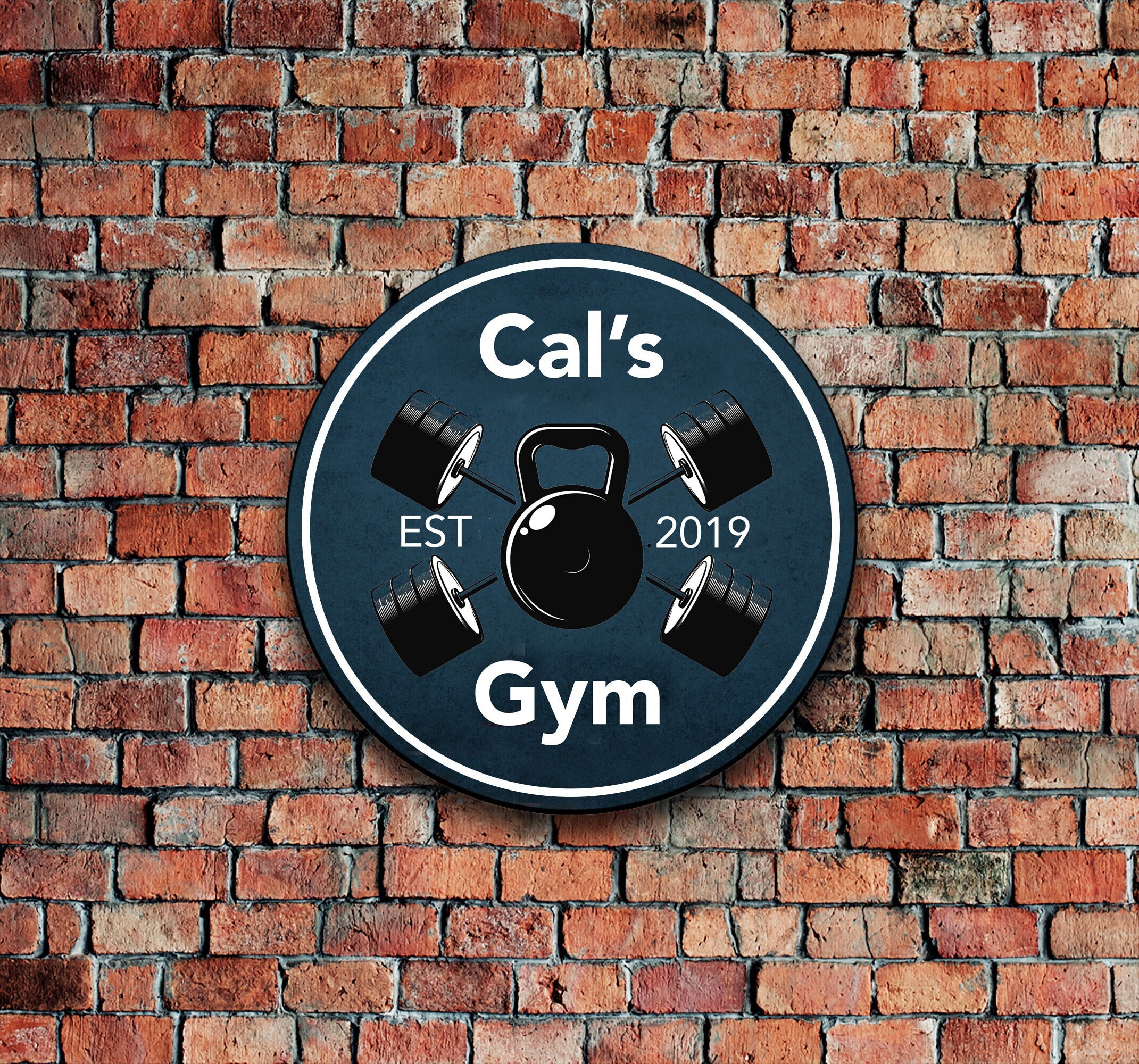 Personalised Round Metal Gym Home Gym Sign With Dumb Bells Etsy