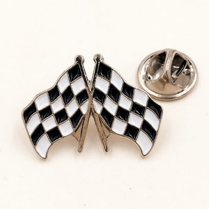 Chequered Black & White Flag Lapel Hat Tie Cap Pin Badge Car Motor Racing Brooch