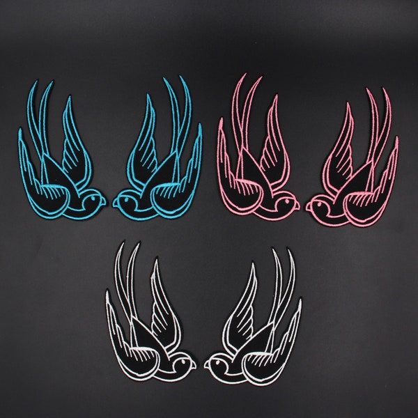 3.5" Large Pair of Swallow Punk Rockabilly Tattoo Applique Iron on Patch 3.5" x 2" (9cm x 5cm)