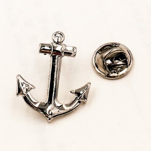 Silver-tone Anchor Lapel Hat Tie Pin Badge - Sailor - Nautical - Boat - Ship New