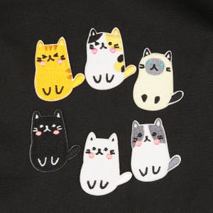 6pcs Set Lot Lovely Cat Kitty  Embroidered Iron on sew on patches 4.5*3.7 cm /each
