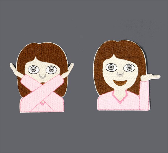2pcs Pair Information Desk Person Stop Girl Emoji Applique Etsy etsy