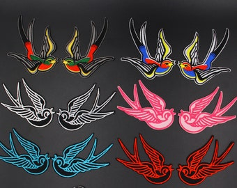 2.75"  One Pair 2pcs Swallow Punk Rockabilly Tattoo Punk Applique Iron on Patch