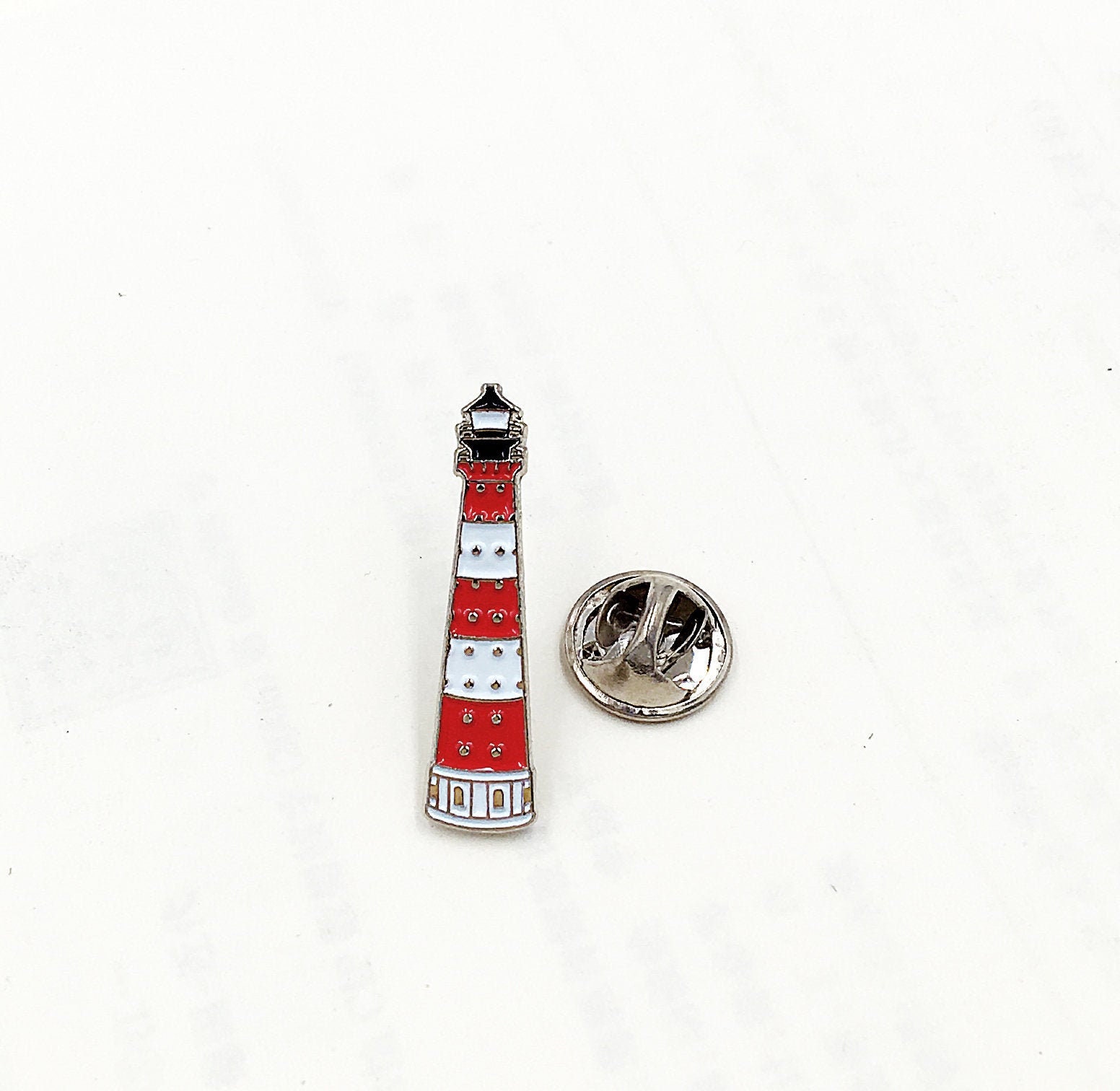 Red & White Lighthouse Lapel Hat Cap Tie Pin Badge Brooch