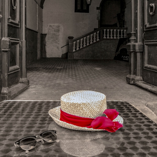 Costa Brava Spanish Architectural Interior With Straw Hat & Sunglasses Still Life Photo Print