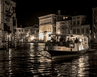 Venice Pirate Ship Canal Boat Ghostly Nighttime Ship Water Taxi Photo Sepia Print