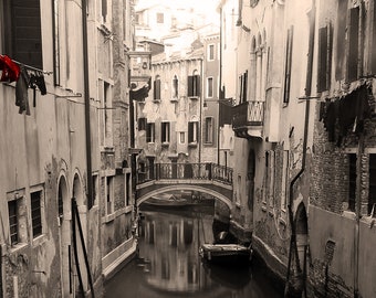 Venice Italy Canal Colorful Laundry Venice Wall Art Sepia Photo Print