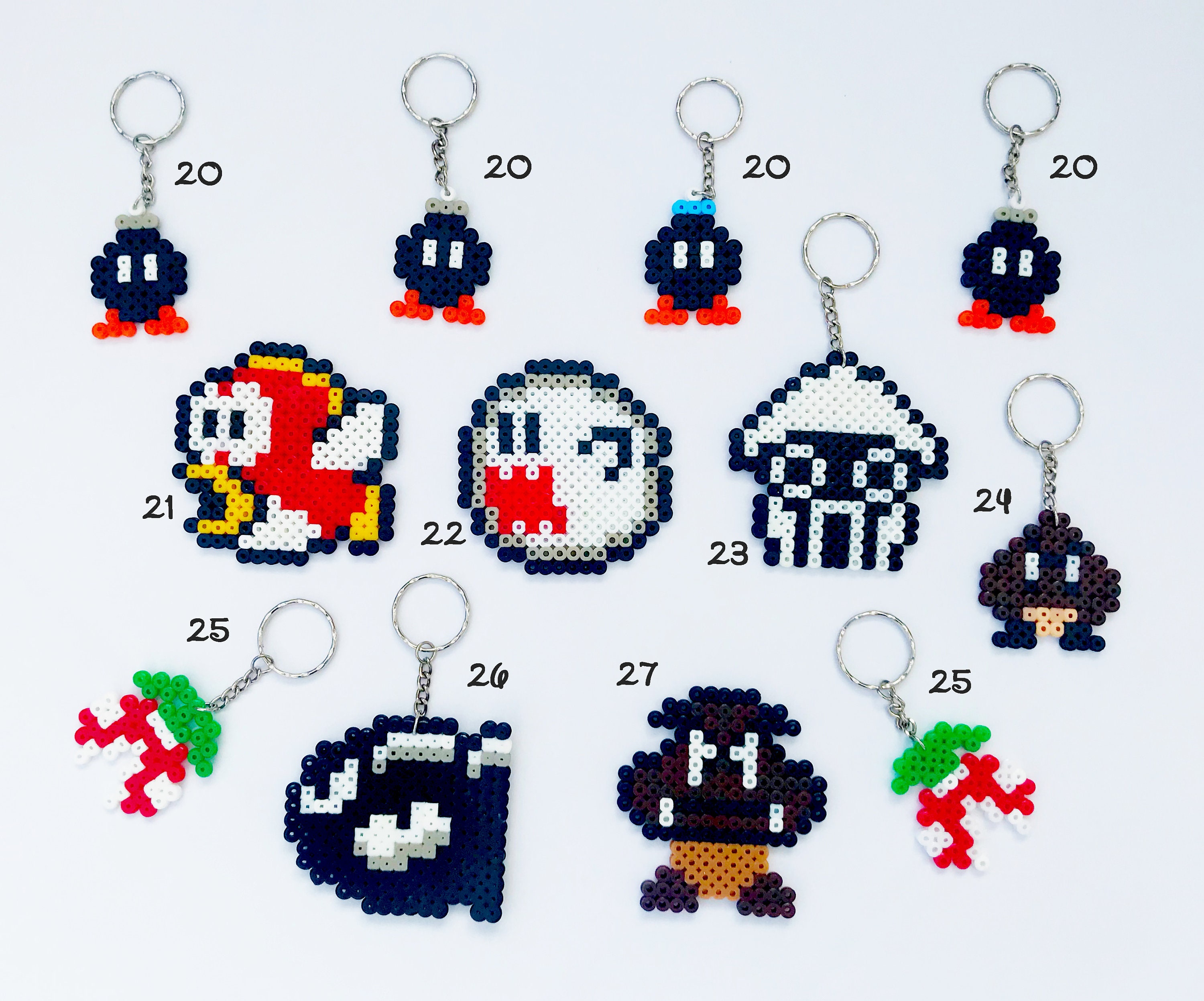 Nintendo Mario Hama Perler Bead Keyring Mario King Boo Etsy