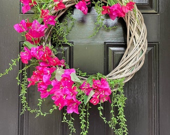 Fuchsia Bougainvillea Rattan Wreath