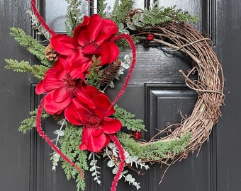 Red Magnolia Holiday Wreath