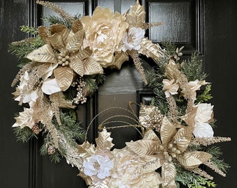 Champagne Poinsettia Wreath