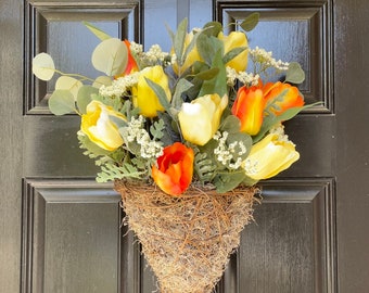 Yellow & Orange Tulip Hanging Basket