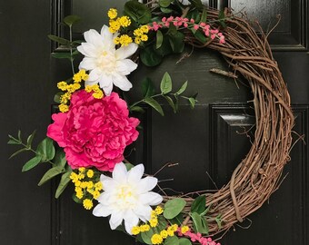 Pink & Yellow Grapevine Wreath