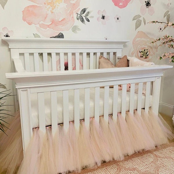 Tulle Crib Skirt, ANY COLOR Tulle Crib Tutu, Beige and Light Pink Baby Girl Princess Nursery, Cream Crib Ruffle, Ivory Crib Duster