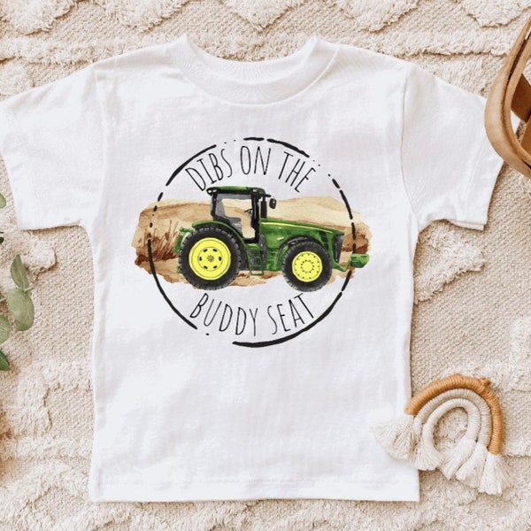 Dibs on the Buddy Seat Toddler Tee Shirt, Funny Farm Boy Shirt, Red Combine Girl T Shirt, Green Tractor Farm Shirt, Blue Tractor Harvest