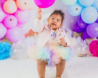 Pastel Rainbow First Birthday Outfit, Unicorn Girls 1st Birthday Tutu, One Year Old Bodysuit, Smash Cake Photo Outfit, First Birthday Outfit