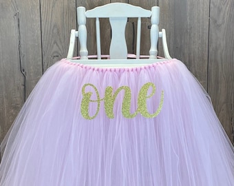 Blush High Chair Tutu, ANY COLOR Girls First Birthday Highchair Skirt, Light Pink 1st Birthday Chair Decor, Smash Cake Party, Banner Cover
