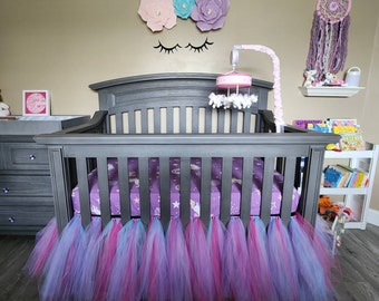 Tulle Crib Skirt, ANY COLOR Tulle Crib Tutu, Unicorn Nursery, White Baby Girl Princess Nursery, Pink, Beige Cream Crib Skirt