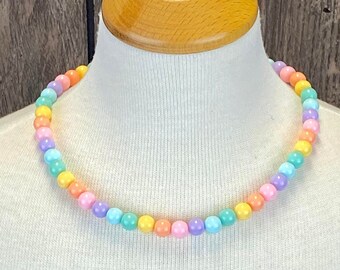 Girls Necklace and Bracelet, Pastel Rainbow Toddler Necklace, Baby Necklace, Kids Necklace, Toddler Pearl No Clasp Choker, Photography Prop