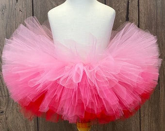 Pink to Red Ombre Girls Tutu, Baby Tutu, Toddler Blush Smash Cake Outfit, Infant Tutu, Valentines Day Outfit, Ballerina Princess Girls Tutu