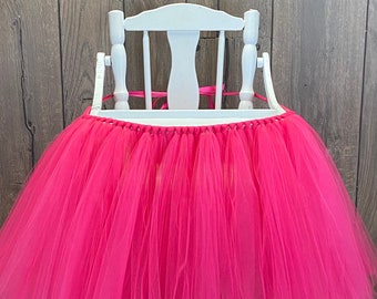 Fuchsia High chair Tutu, ANY COLOR , High Chair Skirt,  Pink Highchair tutu, First Birthday, Cake Smash Banner, Girls First Birthday-Custom