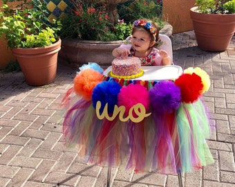 Fiesta First Birthday High Chair Tutu, Fiesta Highchair tutu, Girls First Birthday Highchair Banner, High Chair Skirt and Pompoms, Custom