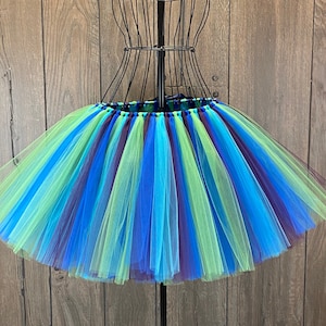 Peacock Ladies Tulle Skirt, Enchanted Peacock Costume, Any Size Girls & Woman Green, Blue and Purple Tulle Tutu, Halloween Costume